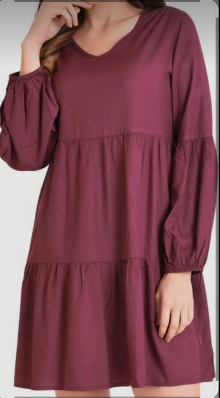 Maroon Tiered Long Sleeve V‑Neck Dress Size XL